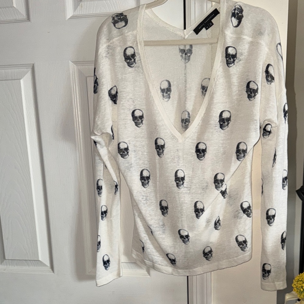 Skull Cashmere V-Neck Sweater